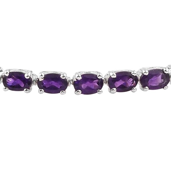Rhodium Plated Sterling Silver Bracelet With Polished African Amethyst And Blue - Picture 3 of 4
